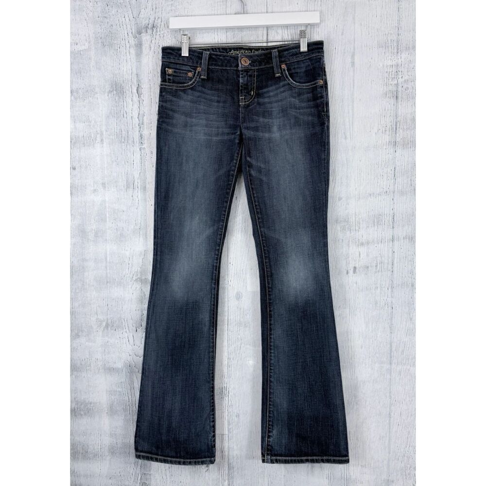American Eagle Hipster Y2K Bootcut Jeans Women's 4 Blue Distressed Denim 29x32